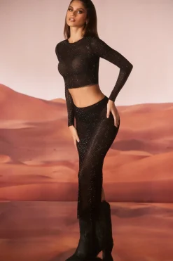 Oh Polly Women'S Clothing Sale - $65 And Under | Women'S Clothing Sale - $40 And Under^Embellished Low Rise Maxi Skirt in Black