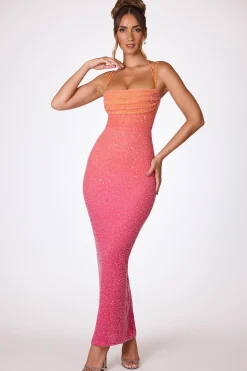 Oh Polly Party Dresses | Birthday^Embellished Maxi Dress in Red and Orange Ombré RedandOrangeOmbre