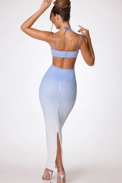 Oh Polly Party Dresses | Birthday^Embellished Maxi Dress in Blue and White Ombré BlueandWhiteOmbre