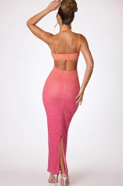 Oh Polly Party Dresses | Birthday^Embellished Maxi Dress in Red and Orange Ombré RedandOrangeOmbre