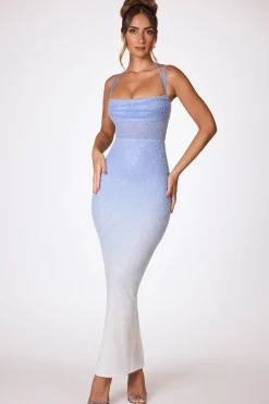 Oh Polly Party Dresses | Birthday^Embellished Maxi Dress in Blue and White Ombré BlueandWhiteOmbre