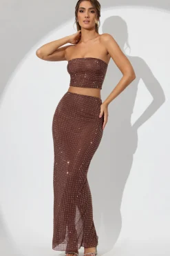 Oh Polly Skirts & Skorts | Co-Ords^Embellished Mid Rise Maxi Skirt in Espresso