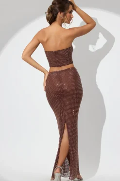 Oh Polly Skirts & Skorts | Co-Ords^Embellished Mid Rise Maxi Skirt in Espresso