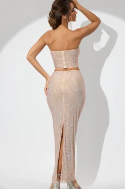 Oh Polly Women'S Clothing Sale - $65 And Under | Party Dresses^Embellished Mid Rise Maxi Skirt in Champagne