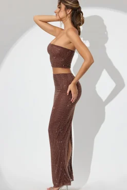 Oh Polly Skirts & Skorts | Co-Ords^Embellished Mid Rise Maxi Skirt in Espresso