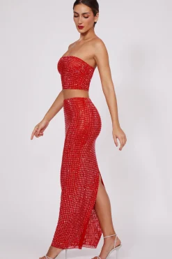 Oh Polly Skirts & Skorts | Co-Ords^Embellished Mid Rise Maxi Skirt in Fire Red FireRed