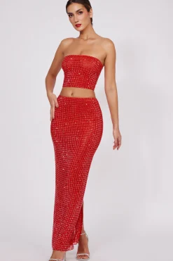 Oh Polly Skirts & Skorts | Co-Ords^Embellished Mid Rise Maxi Skirt in Fire Red FireRed