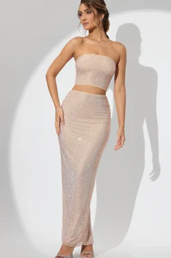 Oh Polly Women'S Clothing Sale - $65 And Under | Party Dresses^Embellished Mid Rise Maxi Skirt in Champagne