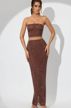 Oh Polly Skirts & Skorts | Co-Ords^Embellished Mid Rise Maxi Skirt in Espresso