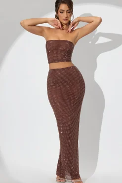 Oh Polly Skirts & Skorts | Co-Ords^Embellished Mid Rise Maxi Skirt in Espresso