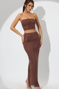 Oh Polly Skirts & Skorts | Co-Ords^Embellished Mid Rise Maxi Skirt in Espresso