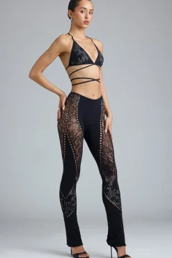 Oh Polly Women'S Clothing Sale - $65 And Under | Women'S Clothing Sale - $40 And Under^Embellished Mid-Rise Flared Trousers in Black