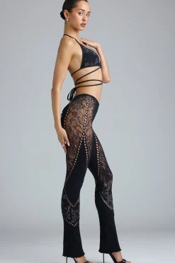 Oh Polly Women'S Clothing Sale - $65 And Under | Women'S Clothing Sale - $40 And Under^Embellished Mid-Rise Flared Trousers in Black