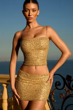 Oh Polly Skirts & Skorts | Bottoms^Embellished Mid-Rise Micro Mini Skirt in Gold
