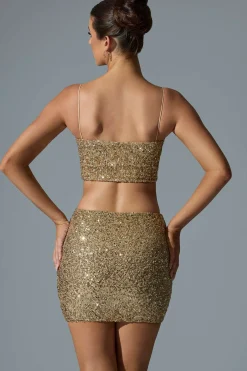 Oh Polly Skirts & Skorts | Bottoms^Embellished Mid-Rise Mini Skirt in Gold