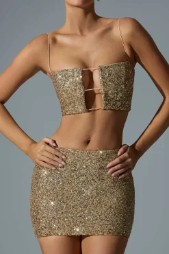 Oh Polly Skirts & Skorts | Bottoms^Embellished Mid-Rise Mini Skirt in Gold