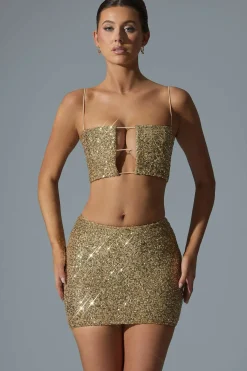 Oh Polly Skirts & Skorts | Bottoms^Embellished Mid-Rise Mini Skirt in Gold
