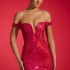 Oh Polly Party Dresses | Birthday^Embellished Off-Shoulder Mini Dress in Crimson Red CrimsonRed