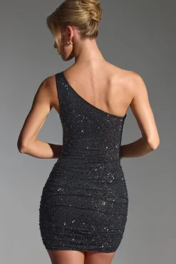 Oh Polly Party Dresses | Holiday Party Dresses & Outfits^Embellished One-Shoulder Mini Dress in Black
