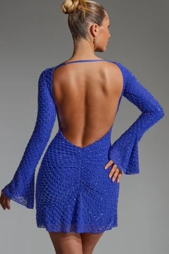 Oh Polly Party Dresses | Birthday^Embellished Open-Back A-Line Mini Dress in Cobalt Blue CobaltBlue