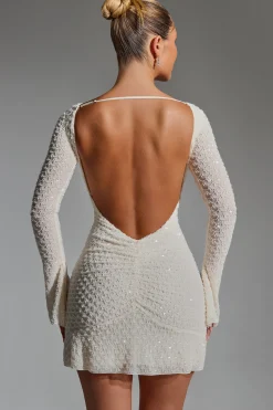 Oh Polly Party Dresses | Birthday^Embellished Open-Back A-Line Mini Dress in White