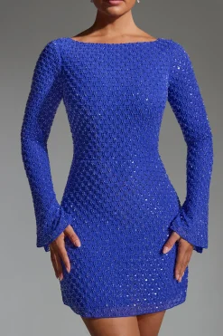 Oh Polly Party Dresses | Birthday^Embellished Open-Back A-Line Mini Dress in Cobalt Blue CobaltBlue