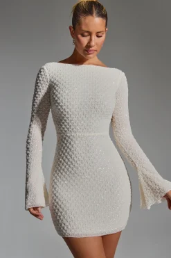 Oh Polly Party Dresses | Birthday^Embellished Open-Back A-Line Mini Dress in White