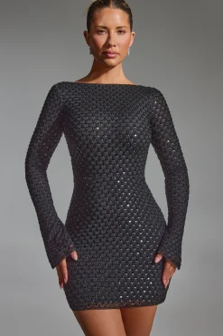 Oh Polly Party Dresses | Holiday Party Dresses & Outfits^Embellished Open-Back A-Line Mini Dress in Black