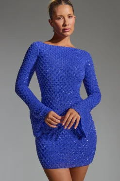 Oh Polly Party Dresses | Birthday^Embellished Open-Back A-Line Mini Dress in Cobalt Blue CobaltBlue