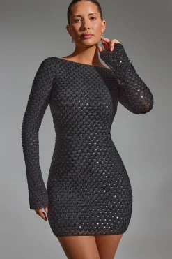 Oh Polly Party Dresses | Holiday Party Dresses & Outfits^Embellished Open-Back A-Line Mini Dress in Black