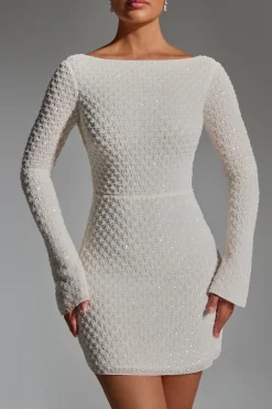 Oh Polly Party Dresses | Birthday^Embellished Open-Back A-Line Mini Dress in White