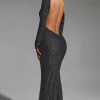 Oh Polly Party Dresses | Birthday^Embellished Open-Back Gown in Black