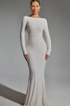 Oh Polly Party Dresses | Birthday^Embellished Open-Back Gown in White
