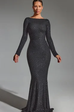 Oh Polly Party Dresses | Birthday^Embellished Open-Back Gown in Black