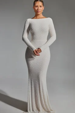 Oh Polly Party Dresses | Birthday^Embellished Open-Back Gown in White