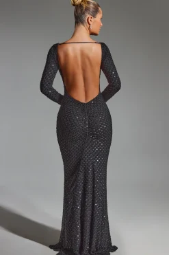 Oh Polly Party Dresses | Birthday^Embellished Open-Back Gown in Black