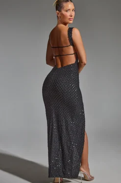 Oh Polly Party Dresses | Homecoming Dresses^Embellished Open-Back Maxi Dress in Black
