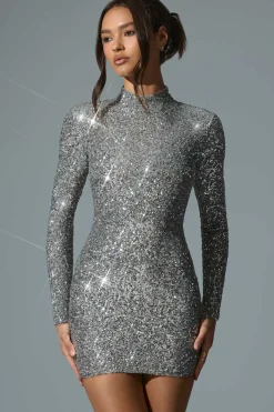 Oh Polly Party Dresses | Holiday Party Dresses & Outfits^Embellished Open-Back Mini Dress in Silver