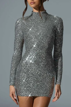 Oh Polly Party Dresses | Holiday Party Dresses & Outfits^Embellished Open-Back Mini Dress in Silver