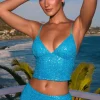 Oh Polly Co-Ords | Tops^Embellished Open-Back Top in Turquoise
