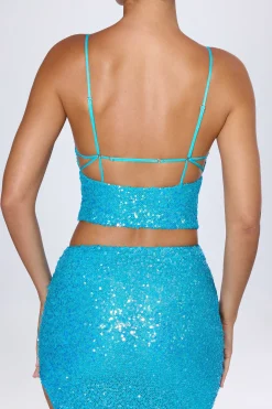 Oh Polly Co-Ords | Tops^Embellished Open-Back Top in Turquoise