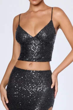 Oh Polly Co-Ords | Tops^Embellished Open-Back Top in Black