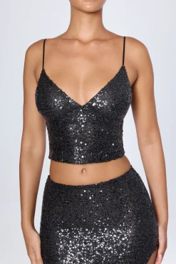 Oh Polly Co-Ords | Tops^Embellished Open-Back Top in Black