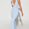 Oh Polly Wedding Guest | Party Dresses^Embellished Plunge Halter Neck Evening Gown in Blue