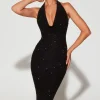 Oh Polly Wedding Guest | Party Dresses^Embellished Plunge Halter Neck Midaxi Dress in Black