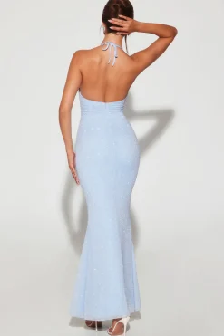 Oh Polly Wedding Guest | Party Dresses^Embellished Plunge Halter Neck Evening Gown in Blue