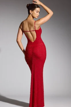 Oh Polly Wedding Guest | Party Dresses^Embellished Plunge Neck Evening Gown in Red