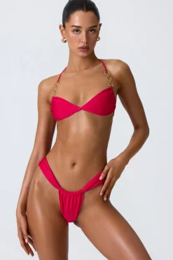 Oh Polly Bikini Sets | Bikini Tops^Embellished Ruched Halterneck Bikini Top in Raspberry Pink RaspberryPink