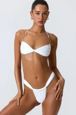 Oh Polly Bikini Sets | Bikini Tops^Embellished Ruched Halterneck Bikini Top in White