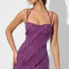 Oh Polly Party Dresses | Birthday^Embellished Ruffle Mini Dress in Plum